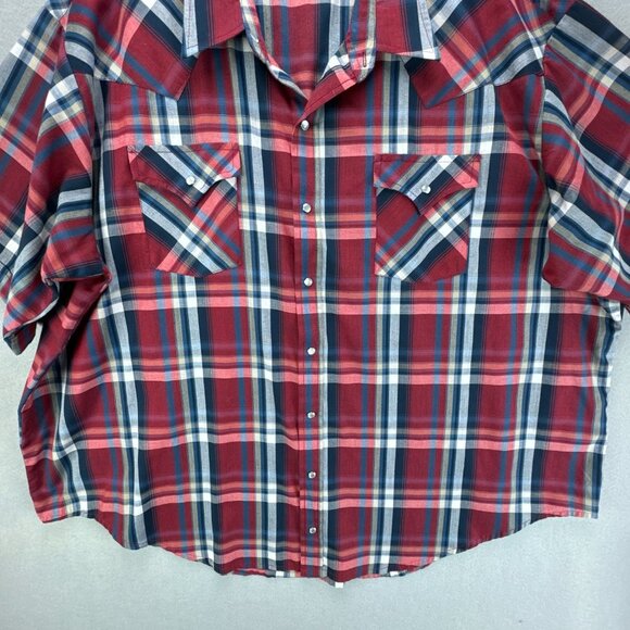 Ely Cattleman Shirt Mens 3X Red Blue Plaid Pearl Snap Big Man Western Rodeo - Picture 3 of 13